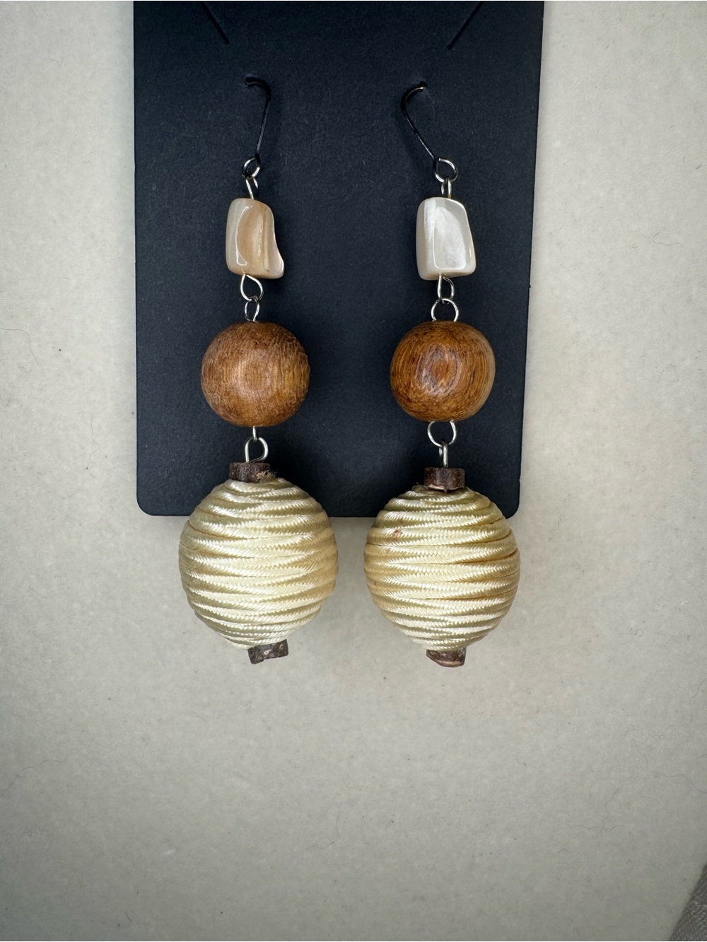 New Premier designs Beige and Brown Wooden Bead Drop Earrings